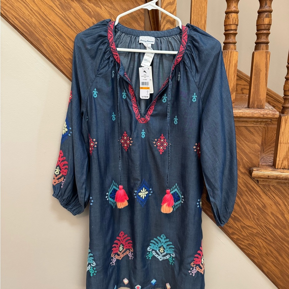 Tommy Bahama Embroidered Swim Coverup - Navy and Multicolor